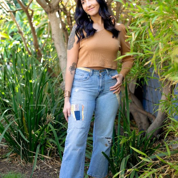 The "Halle" Jeans | Upcycled Boho Retro Patchwork | - Picture 7 of 10